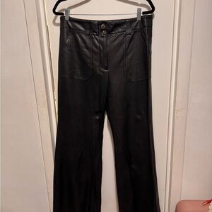 Maeve Anthropologie Black Leather Women Flare Pants